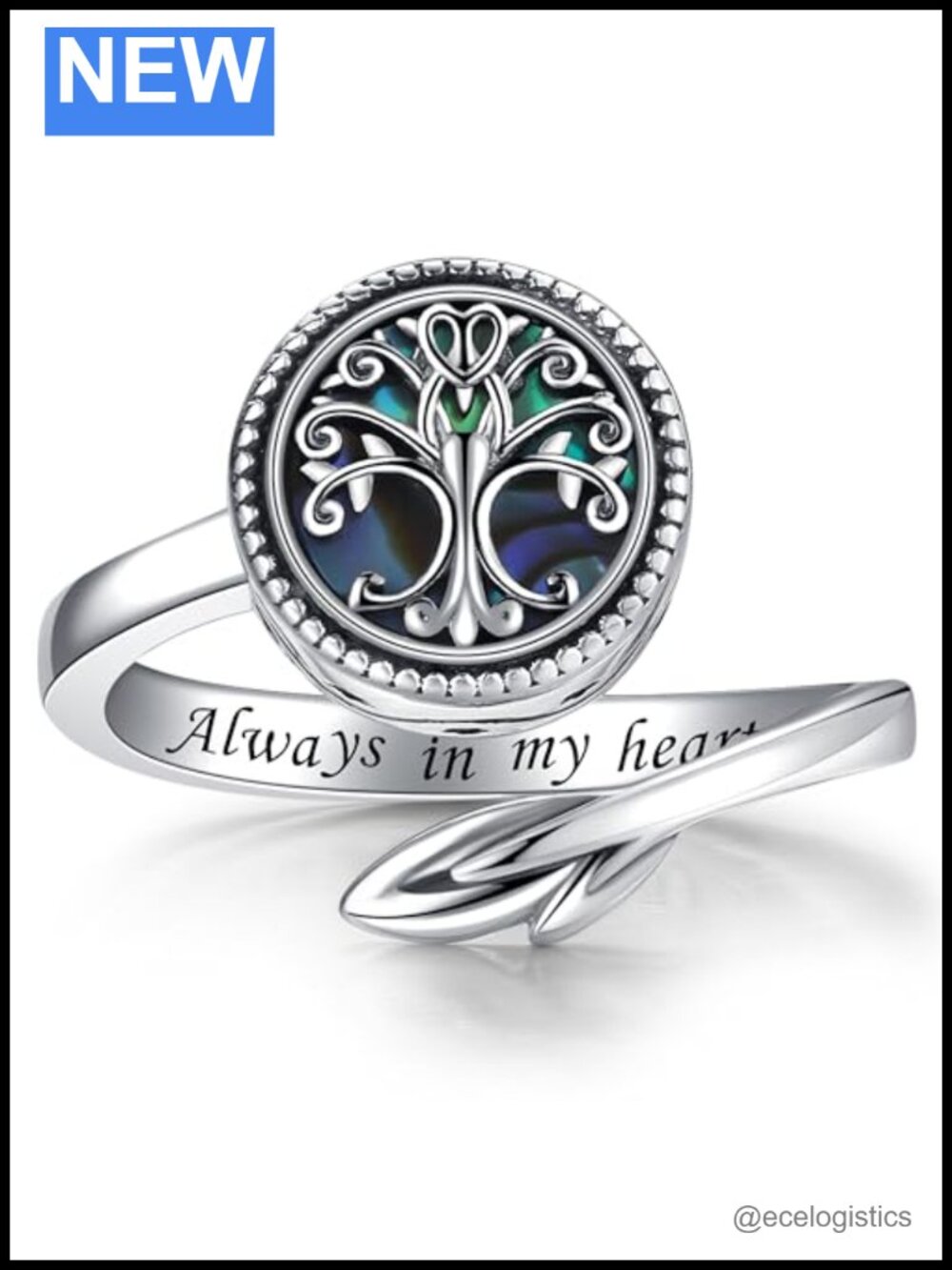925 Sterling Silver Tree of Life Urn Ring Adjustable Memorial Ash Jewelry